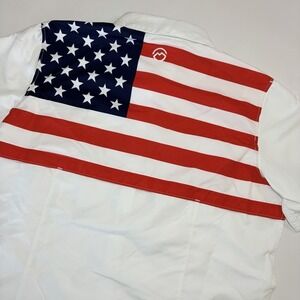 Magellan Outdoors Large Women Fishing Shirt American Flag White Short Sleeve NWT